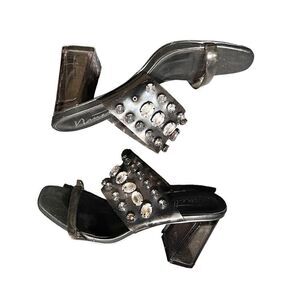 Nanette Lepore Blake Gray Clear Plastic Rhinestone Embellished Slip on Heels 7.5